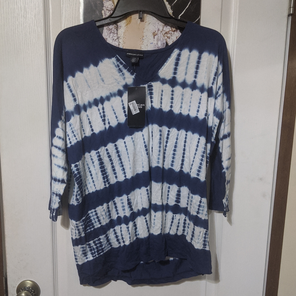 American Living Blue Tie-Dye Boat Neck Dolman Asymmetric Tunic Shirt Large